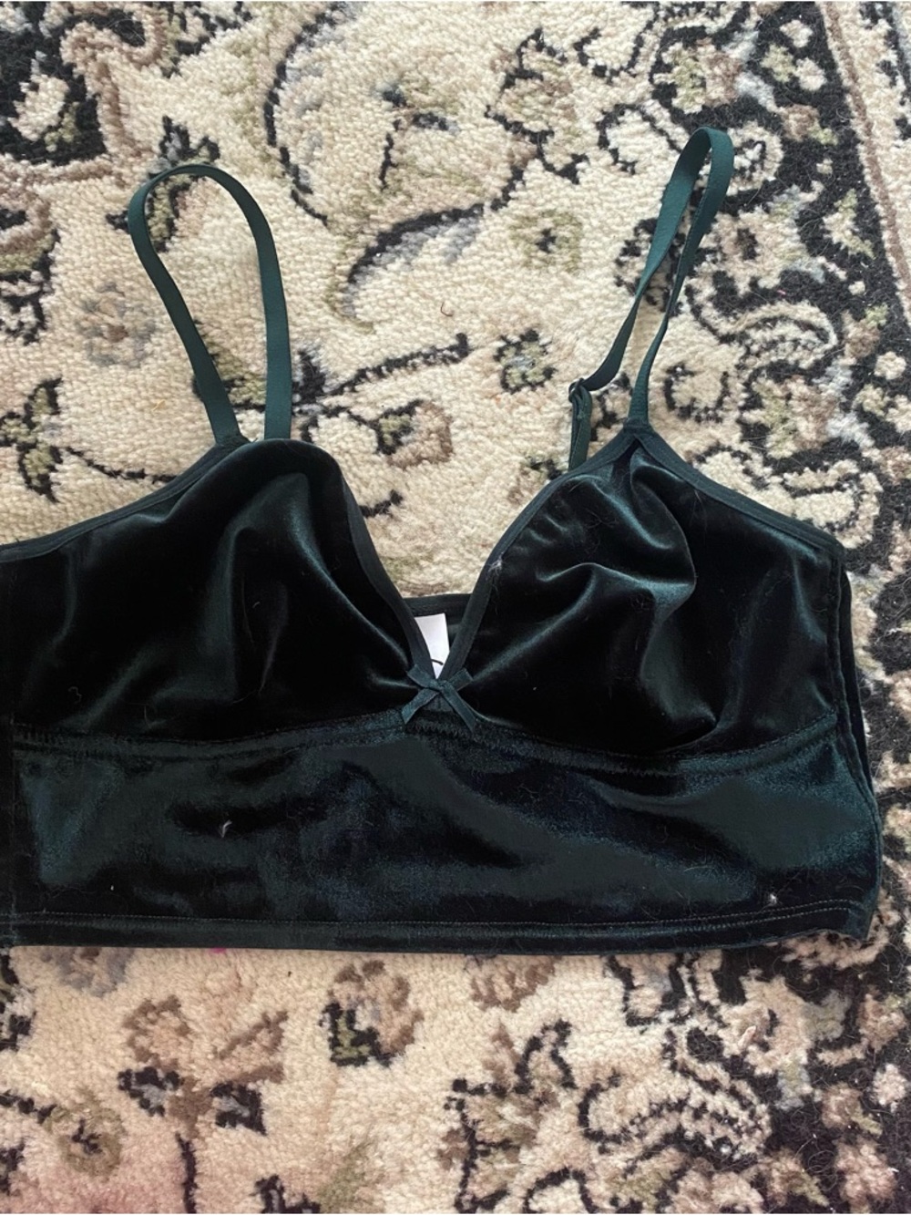 Velvet Longline Bralette With bow - Deep Green